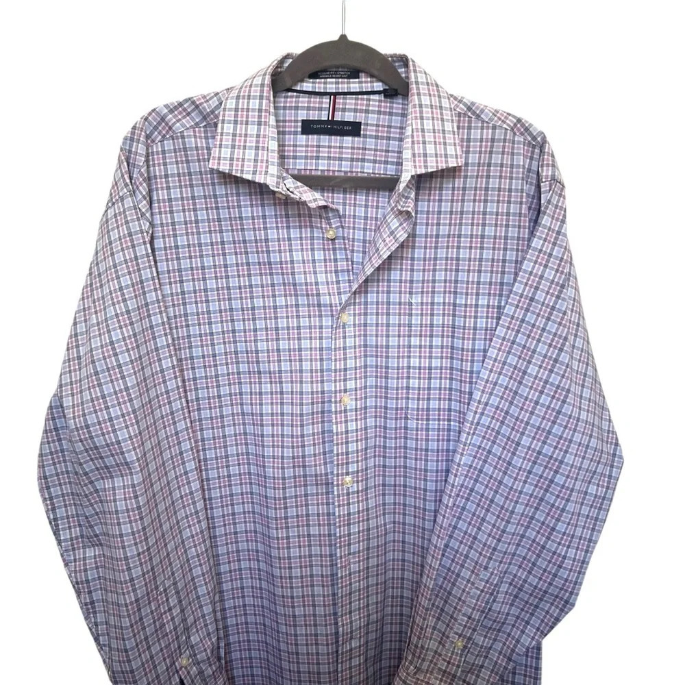 Tommy Hilfiger Men Regular Fit Stretch Wrinkle Resistant Button Up Shirt‎ Large - Picture 4 of 6